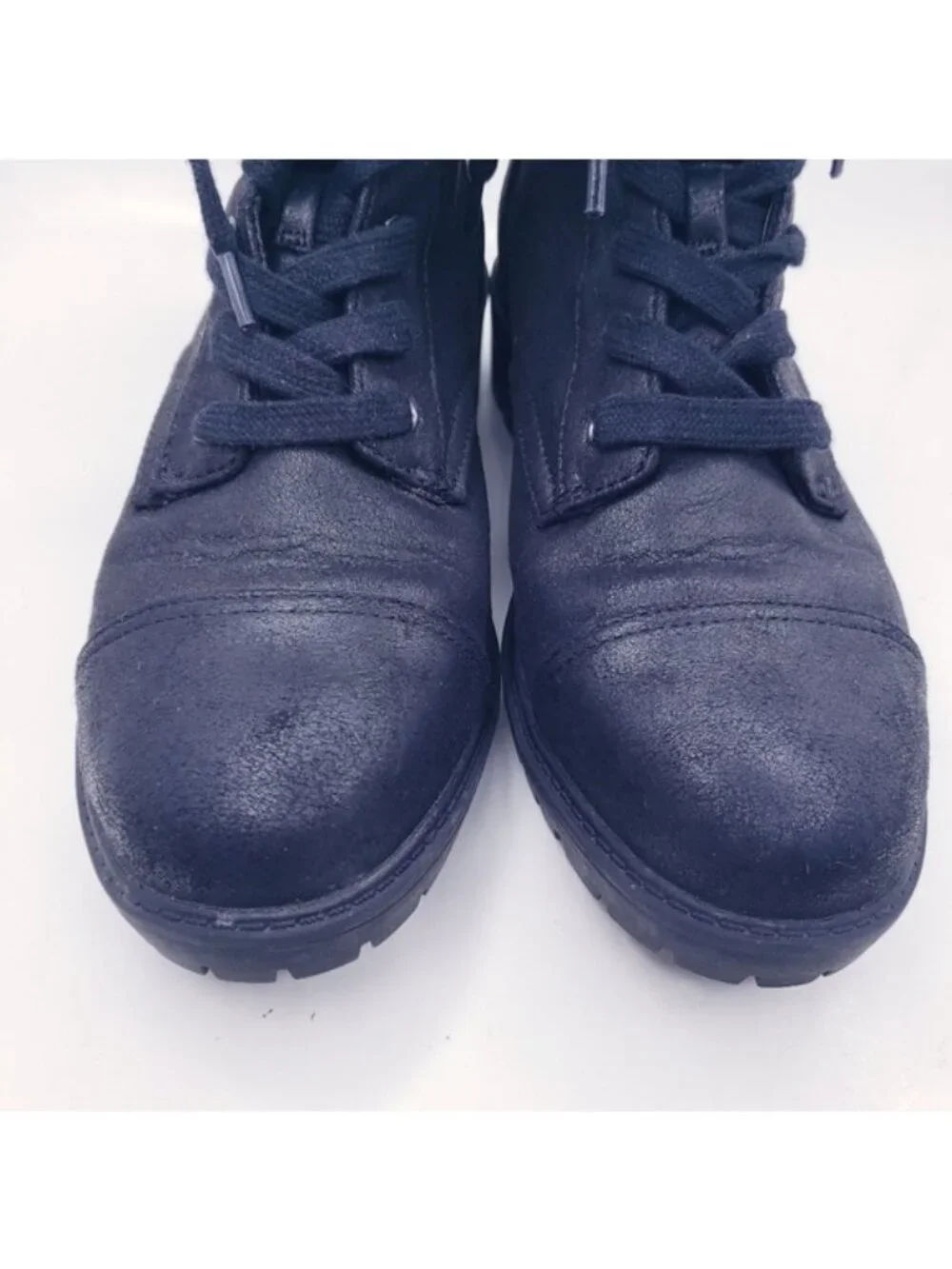Universal Thread Black Faux Leather Lace Up Boots Knit Sock Trim Womens Size 9.5